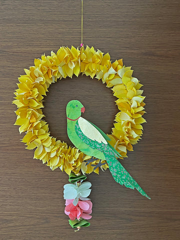 Festive Décor: Parrot on Flower Circlet Hanging