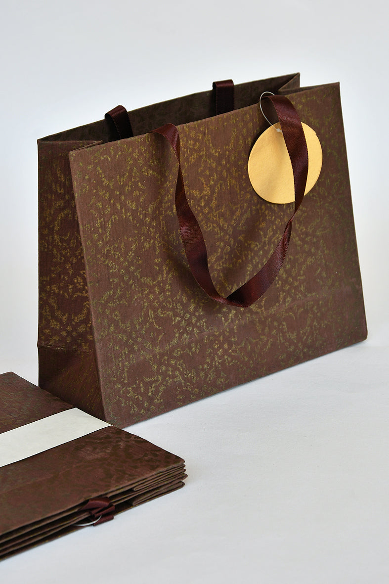 Gold Brown Arabesque Medium Handmade Paper Gift Bags Online