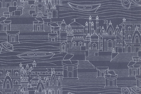 Banaras Ghats White on Indigo Handmade Paper | Rickshaw Recycle