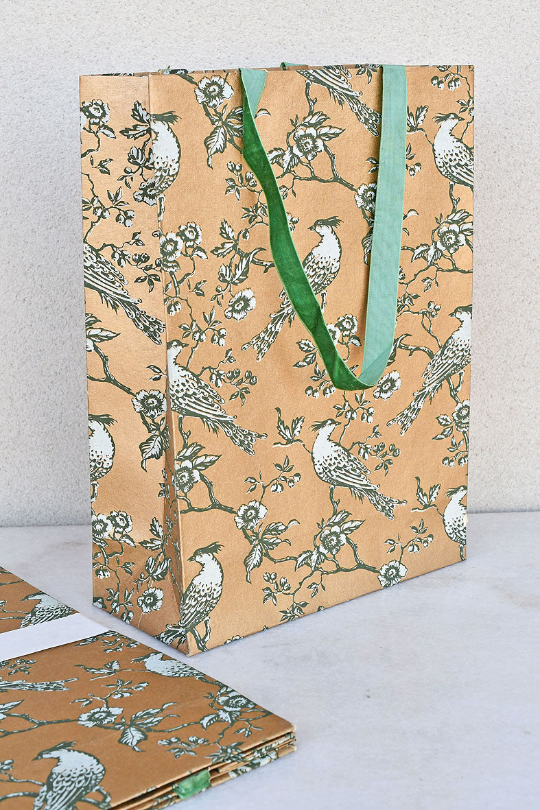 Birds Print Gold Handmade Paper Large Gift Bags Online 