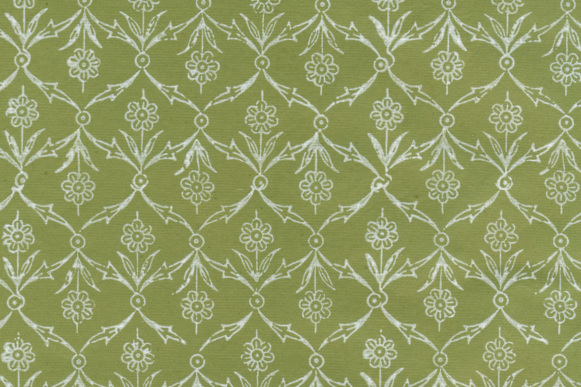 Flower Buti Jaal White on Cactus Green Handmade Paper | Rickshaw Recycle