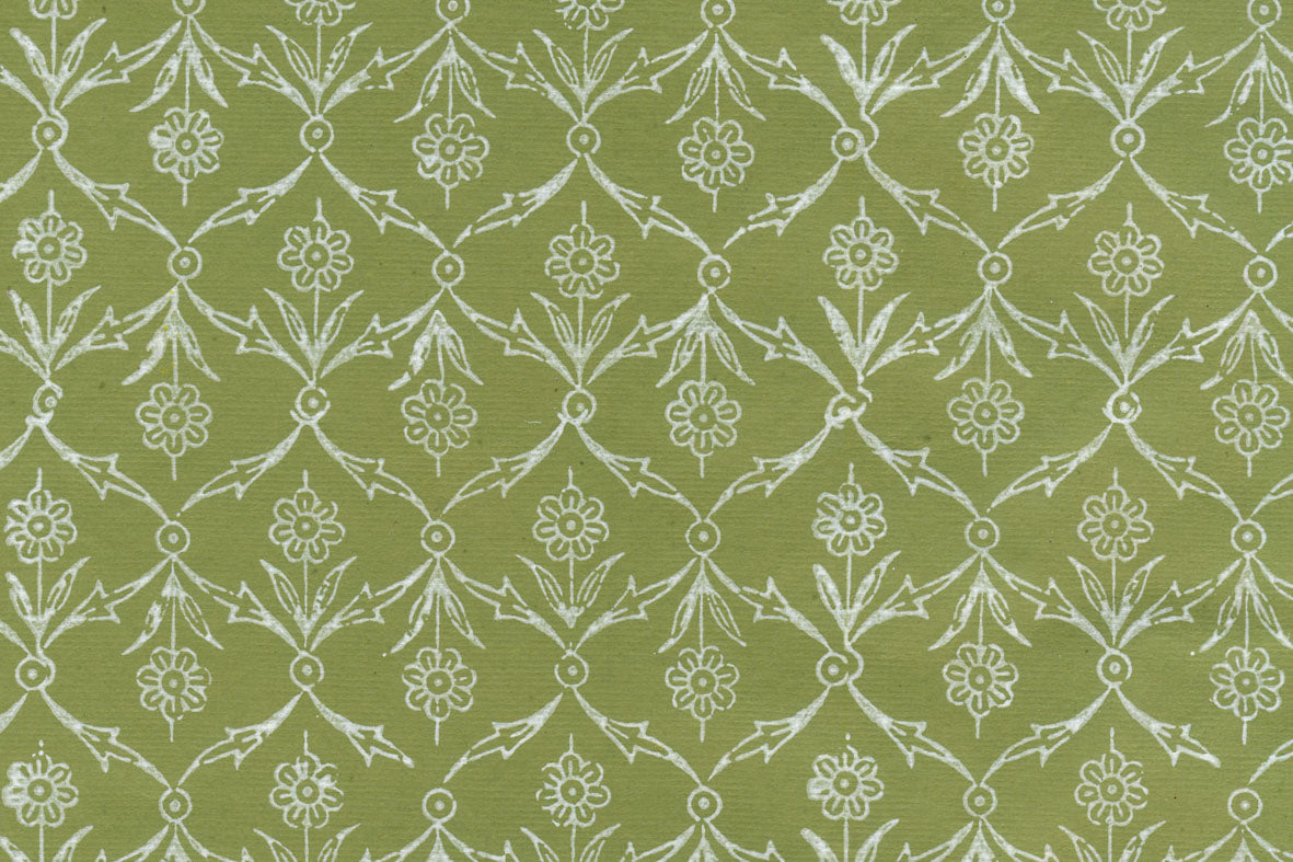 White on Cactus Green Flower Buti Jaal Printed Handmade Paper Online