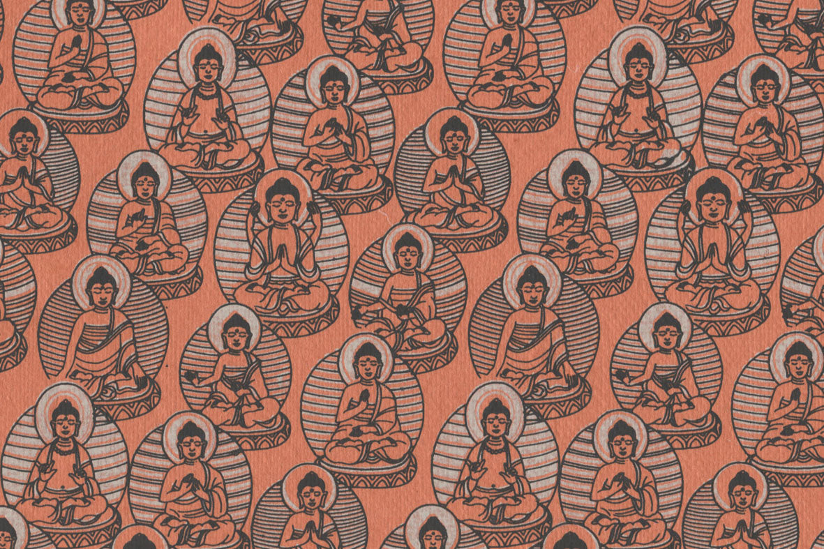 Gray & Black On Red Buddhas Printed Handmade Paper Online