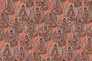 Gray & Black On Red Buddhas Printed Handmade Paper Online