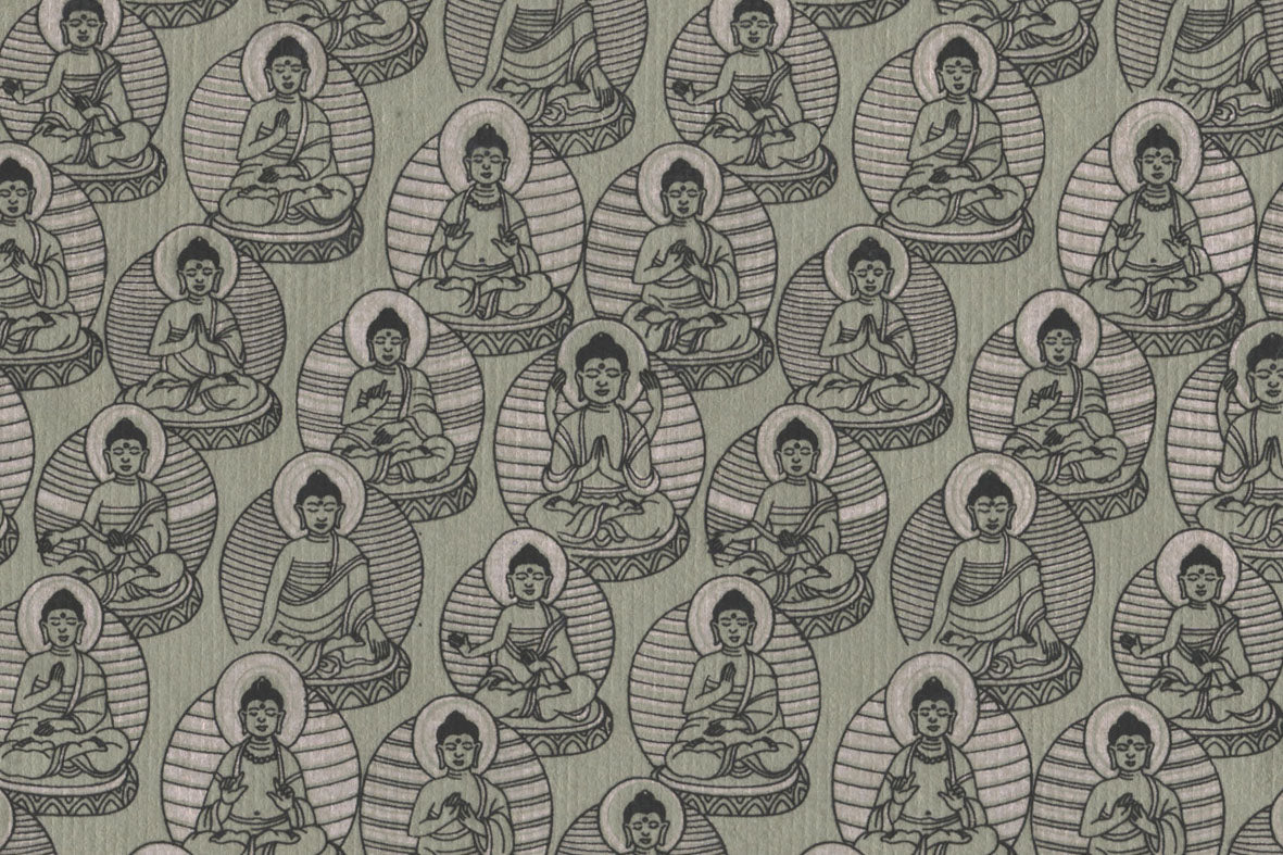 Light Pink & Black On Gray Buddhas Printed Handmade Paper Online