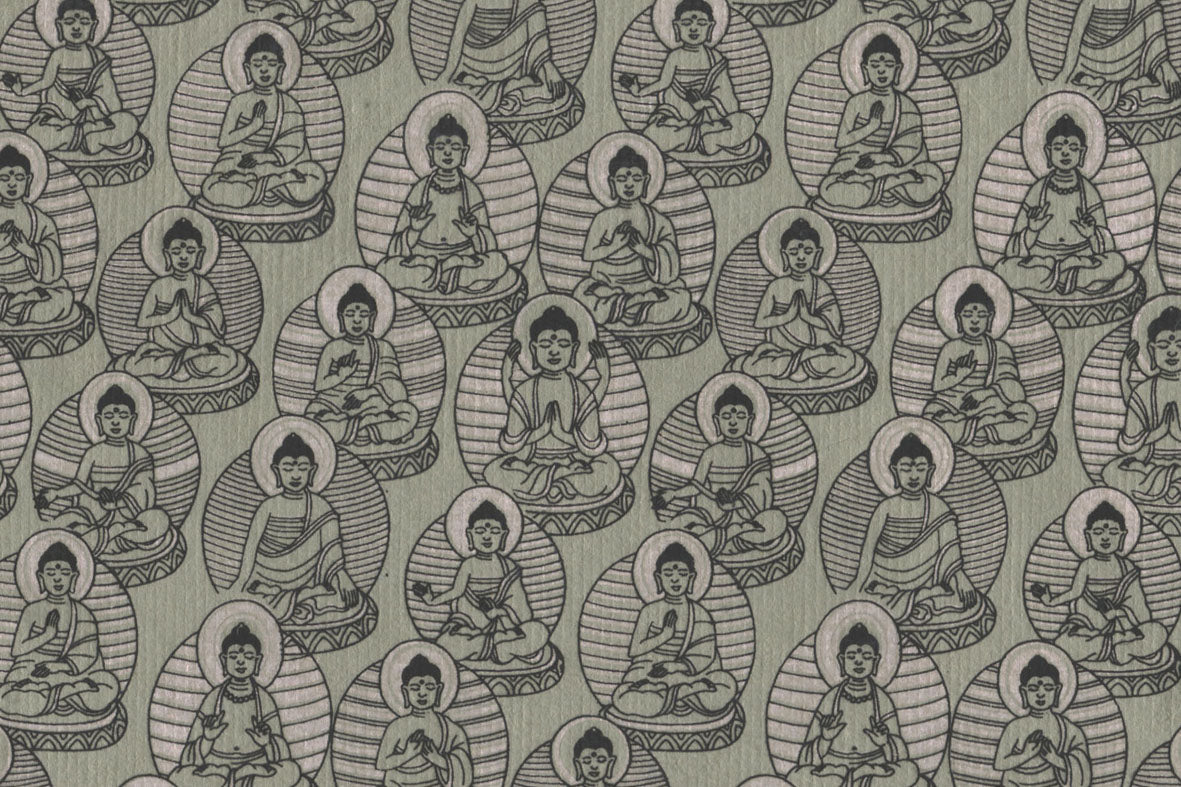 Buddhas Pink & Black on Gray Handmade Paper | Rickshaw Recycle