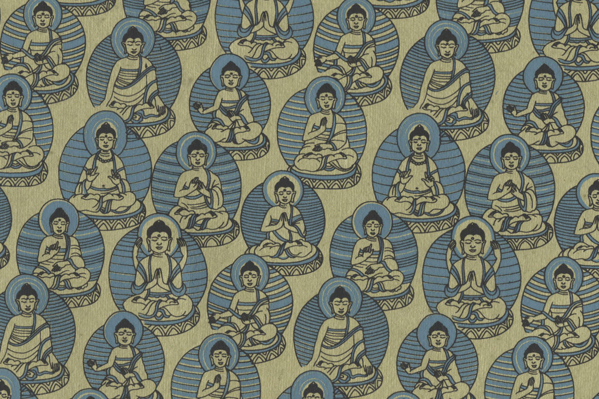 Slate & Black On Golden Moss Buddhas Printed Handmade Paper Online