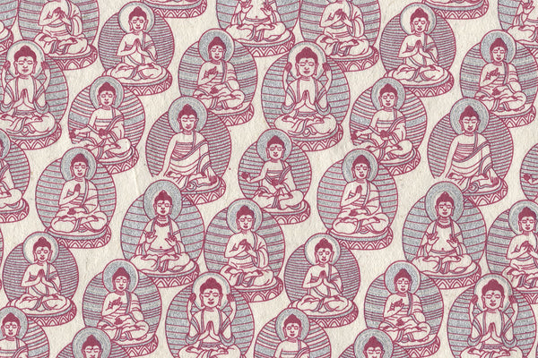 Silver & Magenta On White Buddhas Printed Handmade Paper Online