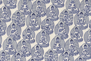 Silver & Navy Blue On White Buddhas Printed Handmade Paper Online