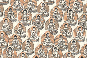 Ochre & Black On White Buddhas Printed Handmade Paper Online