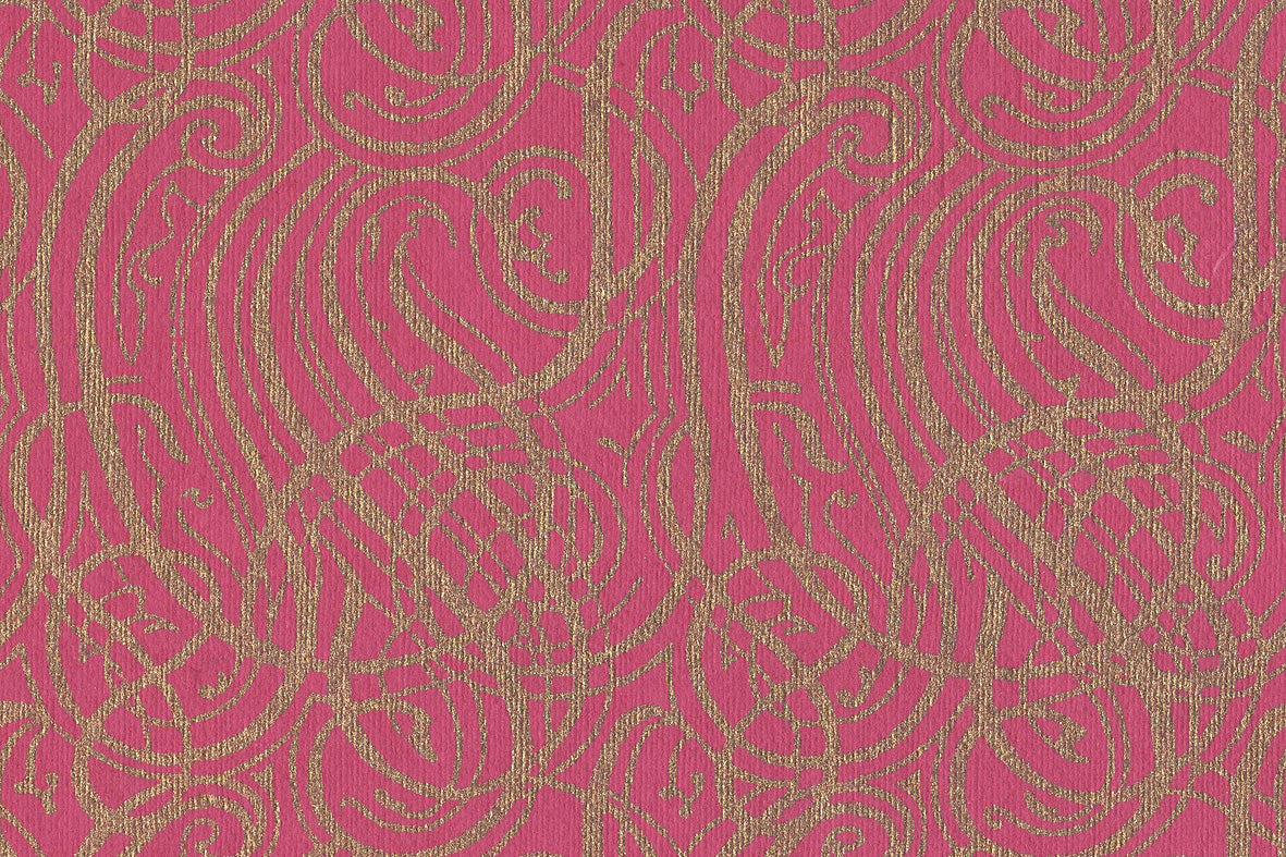 Gold On Dark Pink Calligraphy Printed Handmade Paper Online