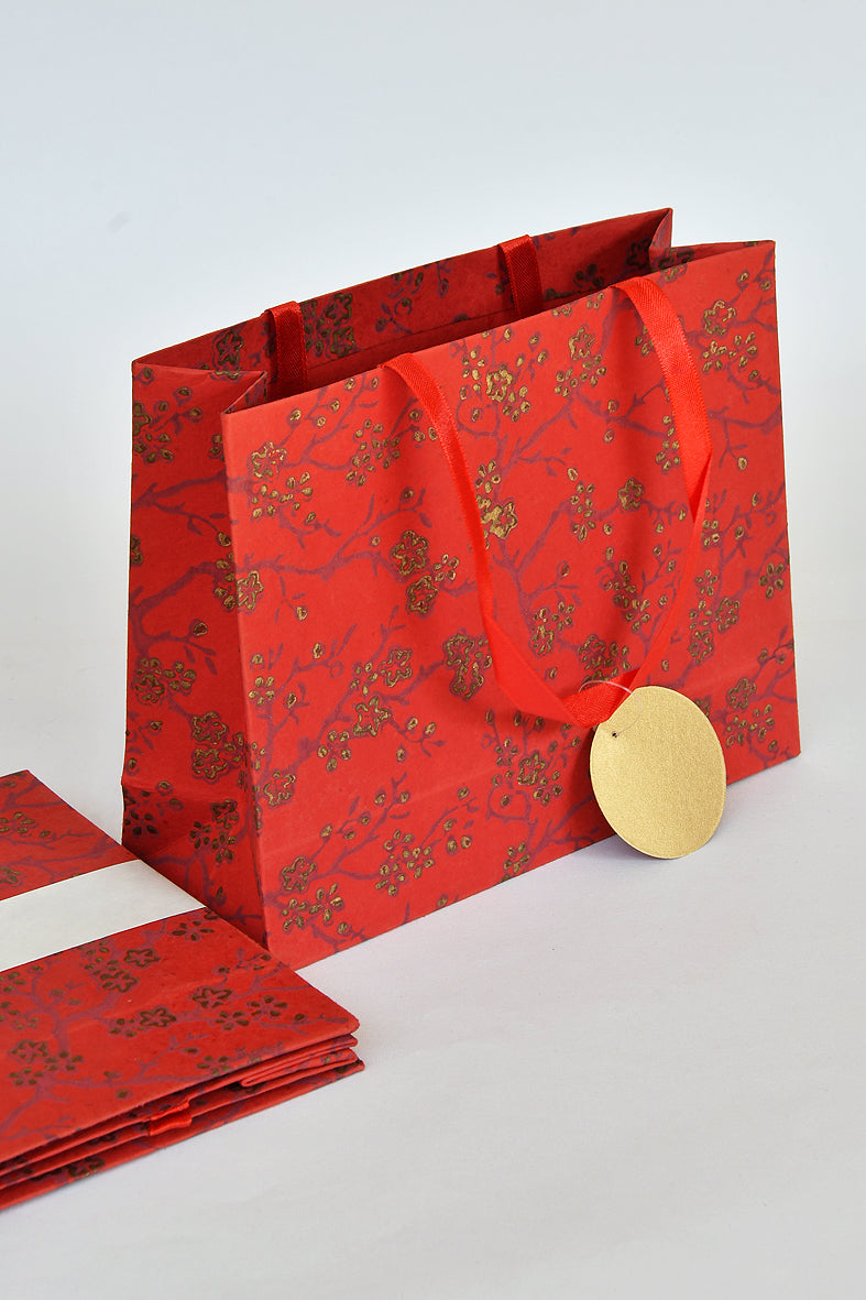  Gold Blossom Red Medium Handmade Paper Gift Bag Online