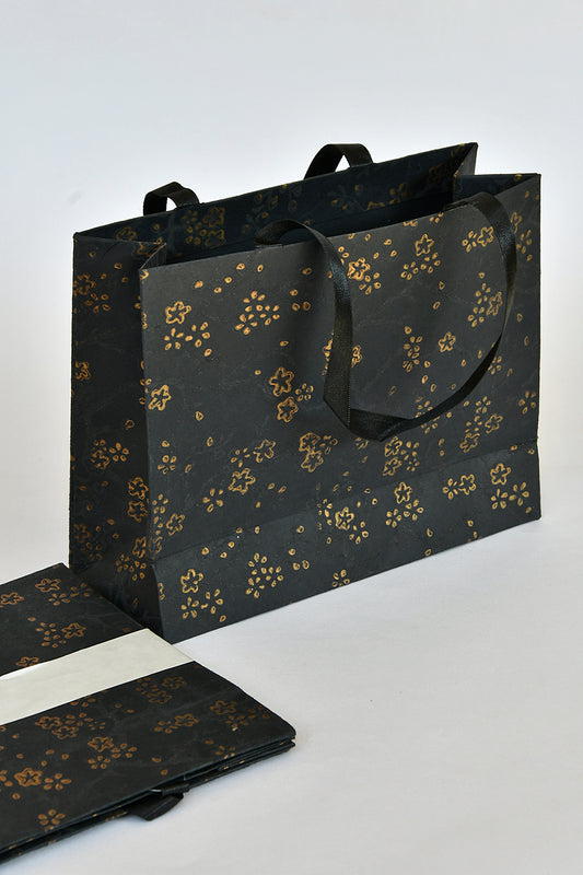 Gold Blossom Black Medium Handmade Paper Gift Bag Online
