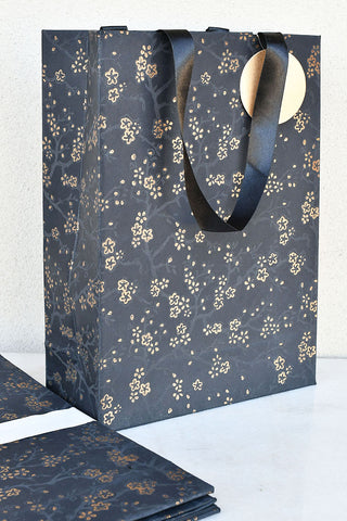 Floral Print Black Gift Bags Large