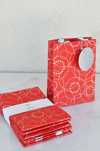 Circles Print Red Handmade Paper Small Gift Bags Online 