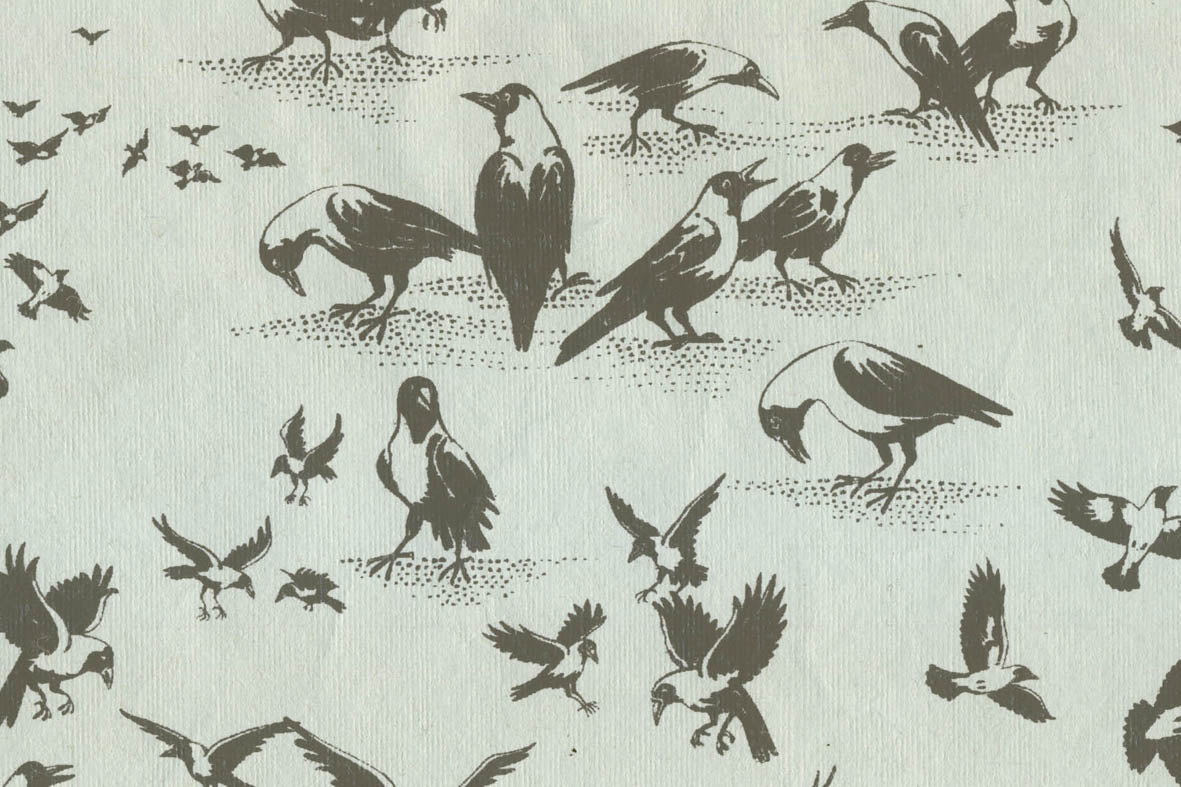 Crows Gray on Pale Blue Handmade Paper | Rickshaw Recycle