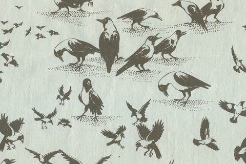 Gray on Pale Blue Crows Printed Handmade Paper Online