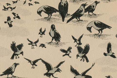 Gray & Black on Ecru Crows Printed Handmade Paper Online
