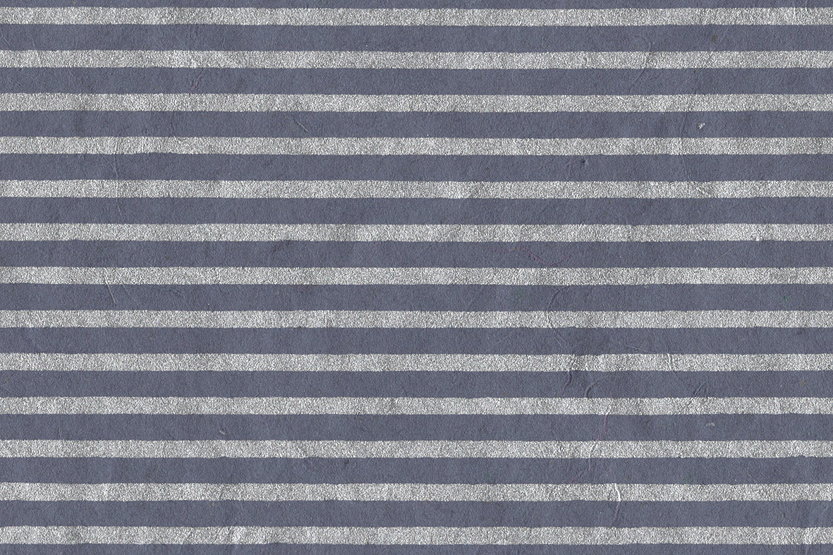 Stripes Silver on Blue Black Handmade Paper | Rickshaw Recycle