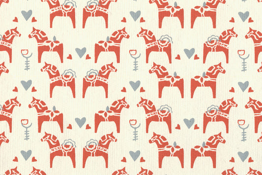 Dala Horses: Gray & Red on Ivory Handmade | Rickshaw Recycle