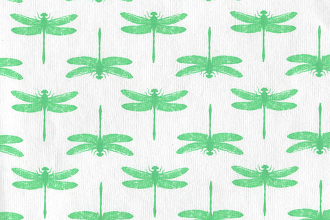 Dragonfly Grid: Green on White Handmade Paper | Rickshaw Recycle
