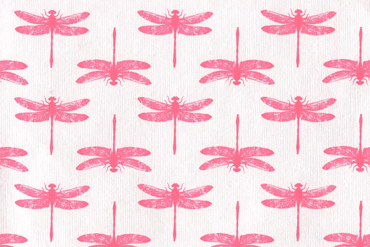 Magenta On White Dragonfly Grid Printed Handmade Paper Online