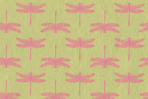 Dragonfly Grid: Pink on Green Handmade Paper | Rickshaw Recycle