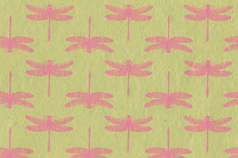 Pink On Green Dragonfly Grid Printed Handmade Paper Online
