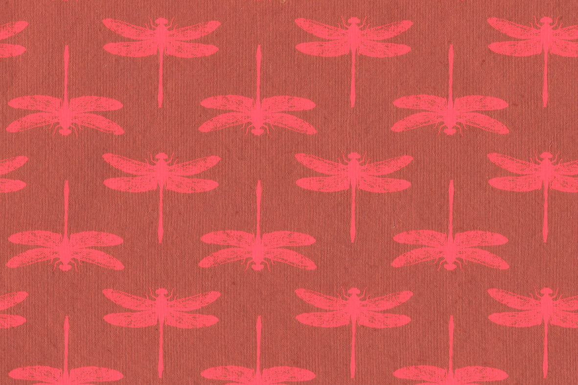 Fluorescent Magenta On Red Dragonfly Grid Printed Handmade Paper Online