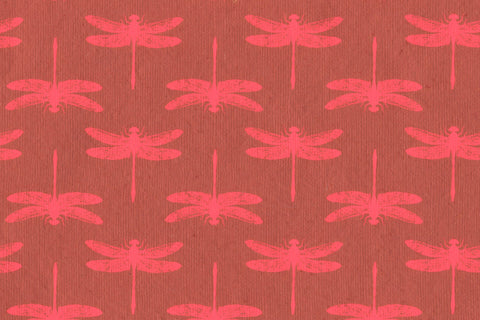 Dragonfly Grid Magenta on Red Handmade Paper | Rickshaw Recycle