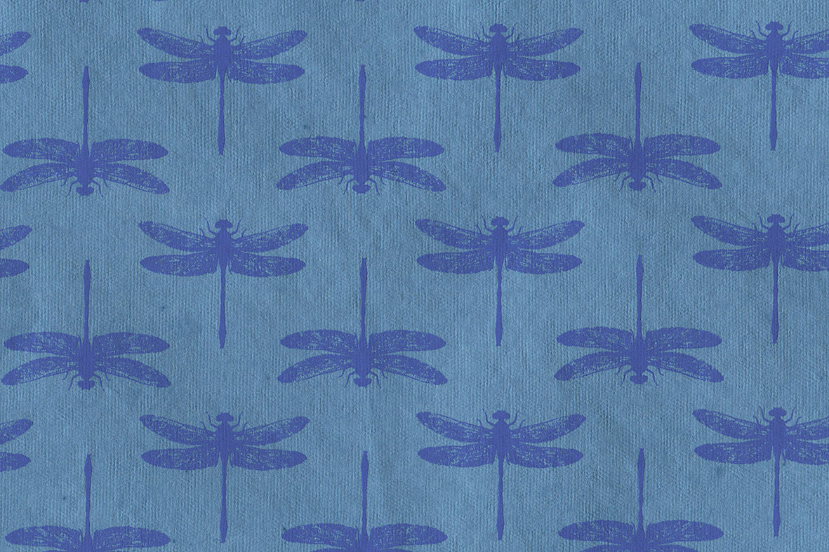 Fluorescent Indigo On Blue Dragonfly Grid Printed Handmade Paper Online