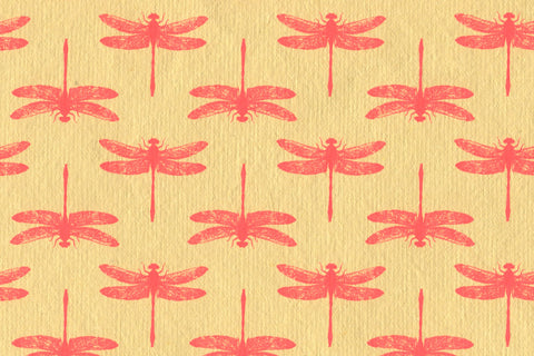 Dragonfly Grid Red on Brick Yellow Handmade Paper | Rickshaw Recycle