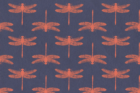 Orange On Blue Dragonfly Grid Printed Handmade Paper Online