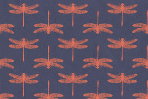 Orange On Blue Dragonfly Grid Printed Handmade Paper Online