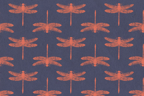 Orange On Blue Dragonfly Grid Printed Handmade Paper Online