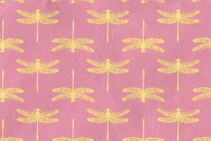 Dragonfly Grid Lemon Yellow on Pink Handmade Paper | Rickshaw Recycle