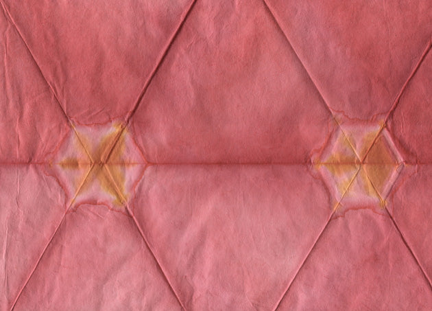 Hex Grid Circle Dyed: Red Orange on Natural Daphne Paper
