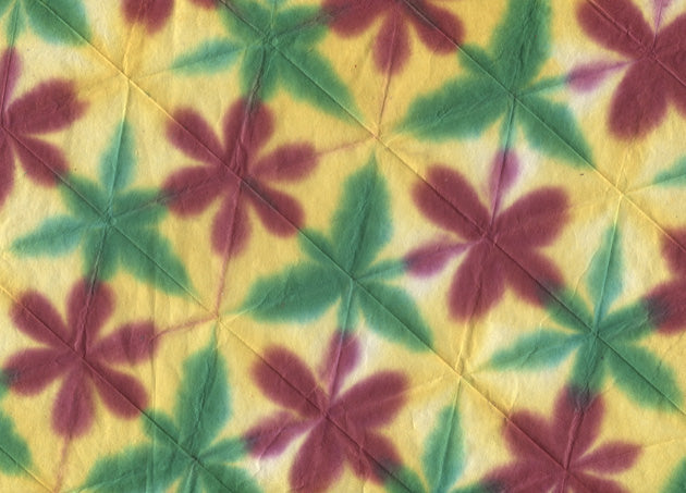 Floral Hex Grid Dyed: Yellow Red Green on Natural Daphne