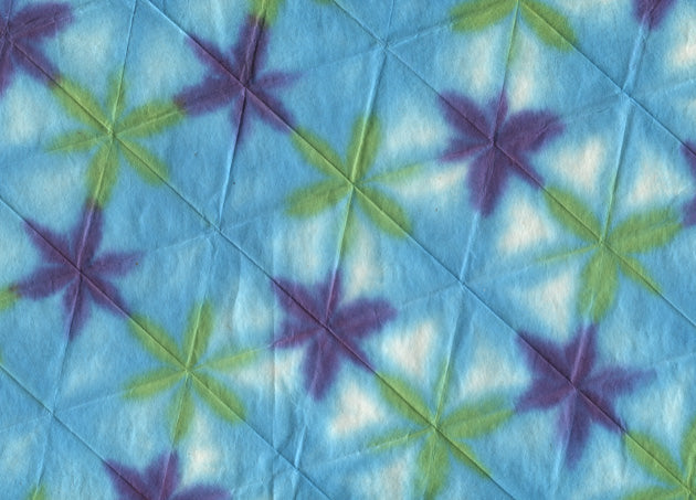 Floral Hex Grid Dyed: Phirozi, Green & Purple on Natural Daphne Handmade Paper ~40gsm, Set of 5, 50X70cm each