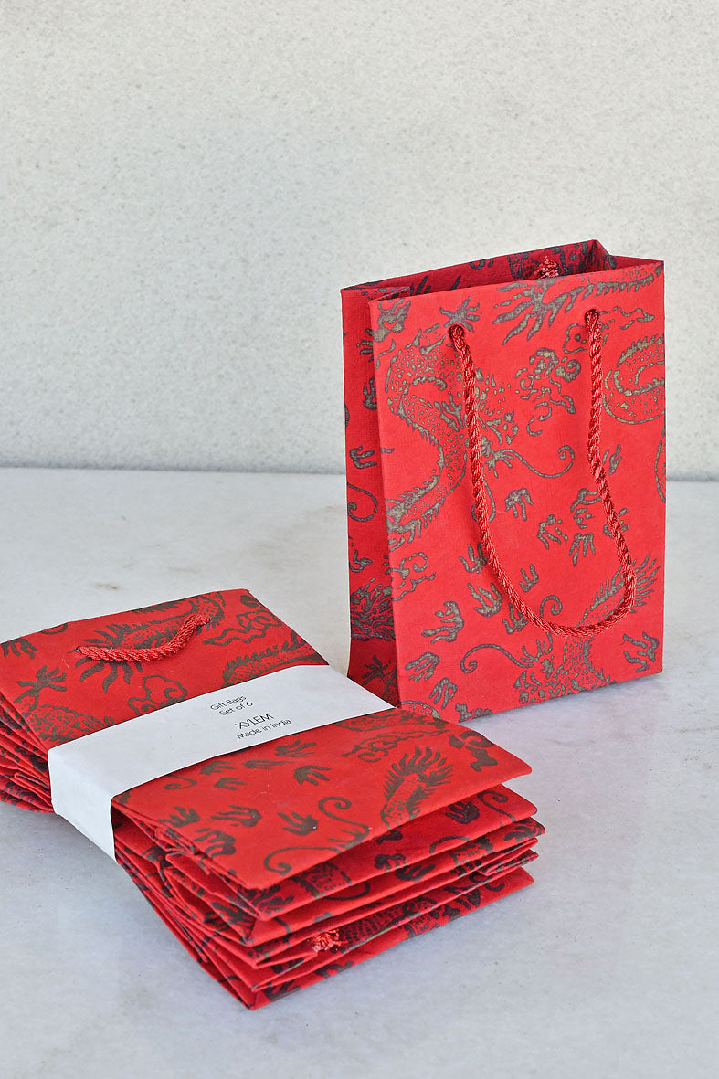 Dragons Print Red Small Handmade Paper Gift Bags Online