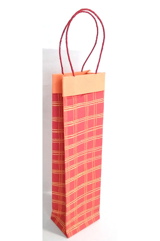Block Print Red Lattice Gift Bags Bottle, Set of 2, 14x4