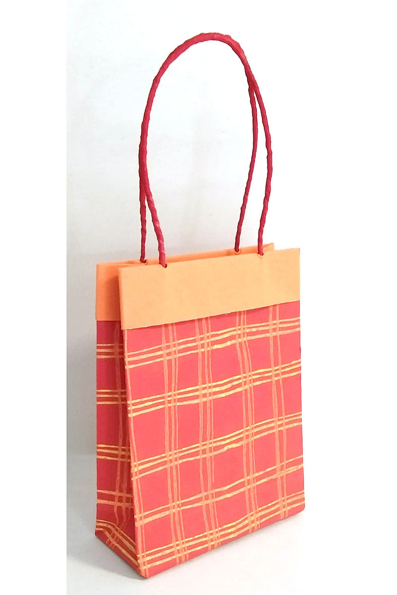 Block Print Red Lattice Gift Bags Small, Set of 2, 6x4.5