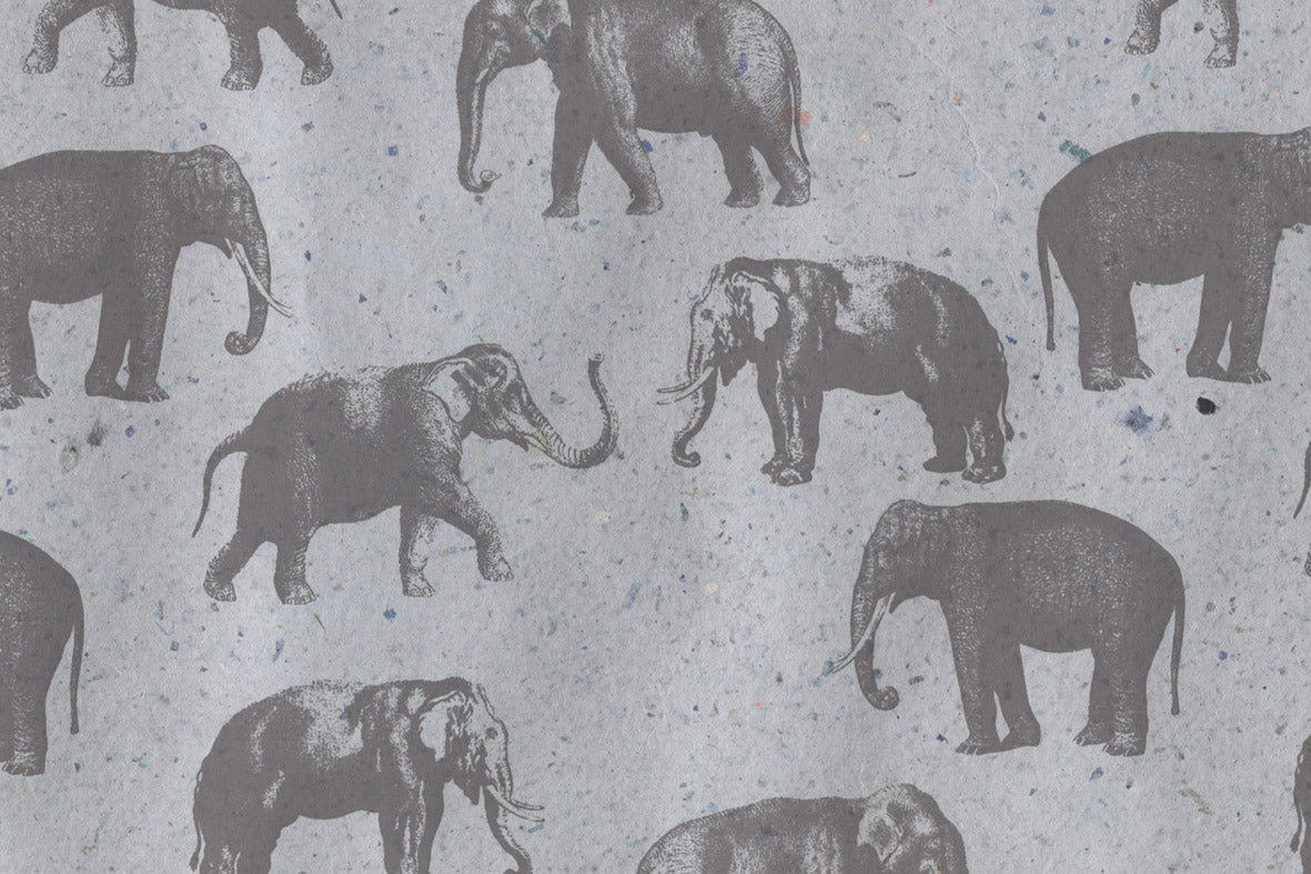Elephants Bronze Black on Gray Handmade Paper | Rickshaw Recycle