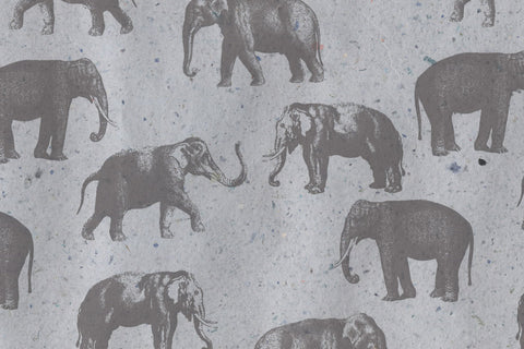 Black on Gray Elephants Printed Handmade Paper Online