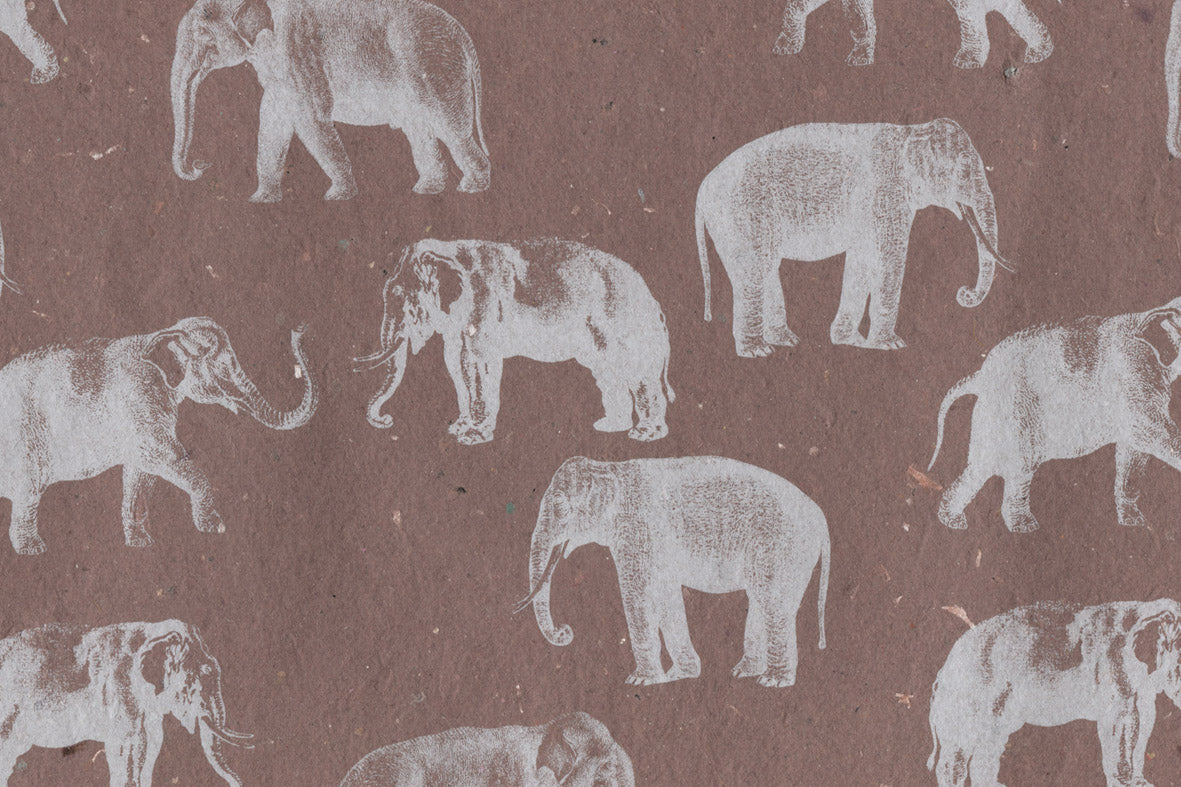 Elephants Gray on Terracotta Handmade Paper | Rickshaw Recycle