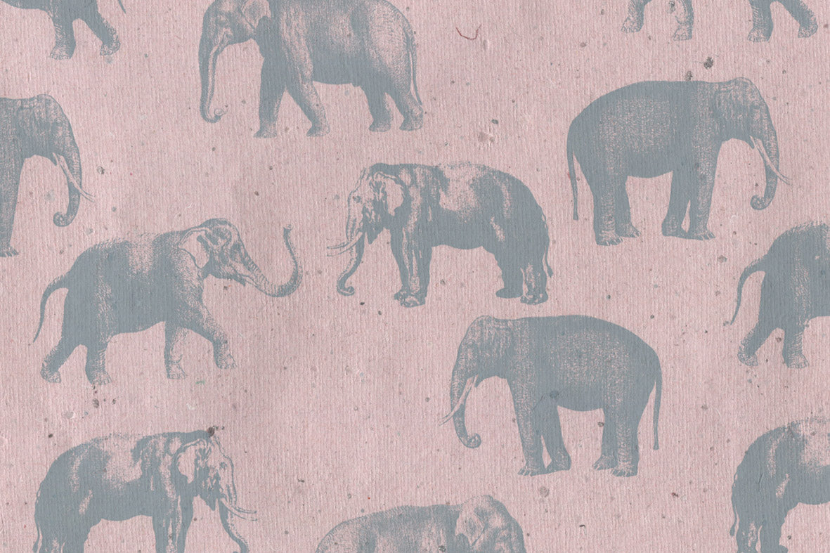 Elephants Slate on Pink Handmade Paper | Rickshaw Recycle
