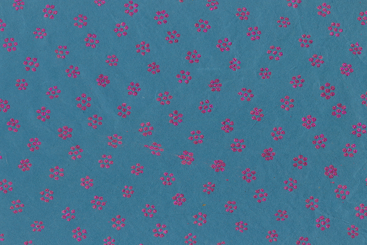 Stars: Magenta Glitter on Blue Handmade Paper | Rickshaw Recycle