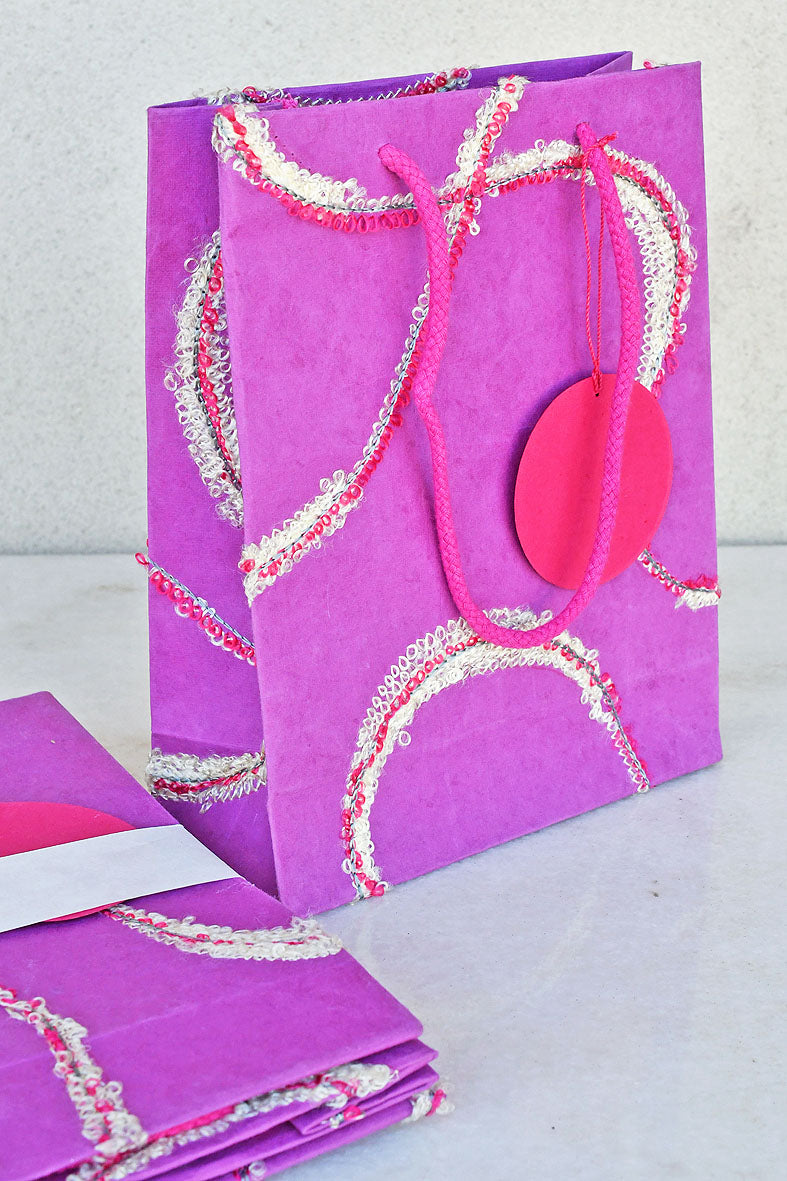 Embroidered Butterfly Pink Medium Handmade Paper Gift Bags Online