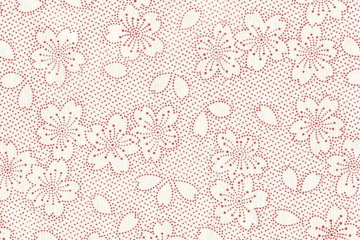 Picotage: Red Blossom on Warm White Handmade Paper ~100gsm Set of 5 50X70cm each
