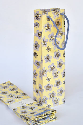  Lilac Blossoms on Yellow Handmade Paper Gift Bottle Bag Online